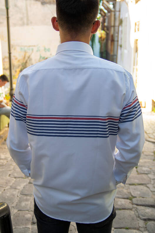YILDIZ Navy Blue Red Panel Pattern Long Sleeve Shirt