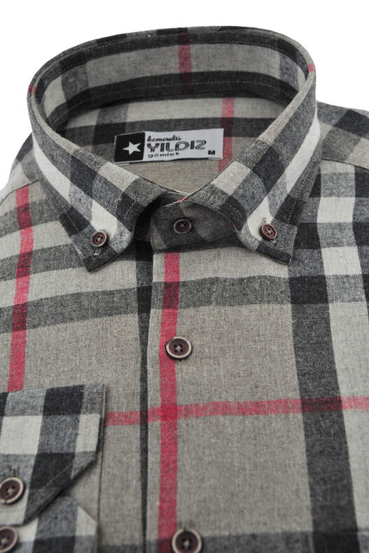 Beige - Cream Plaid Winter Cotton Shirt