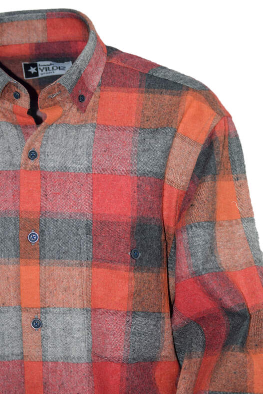 Orange Grey Plaid Winter Cotton Shirt