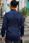 YILDIZ Navy Blue Dobby Long Sleeve Shirt - 4