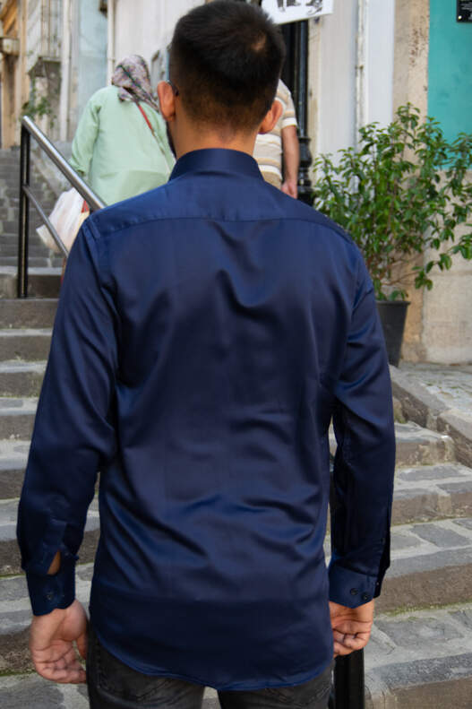 YILDIZ Navy Blue Dobby Long Sleeve Shirt