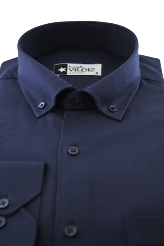 YILDIZ Navy Blue Classic Cut Men's Shirt