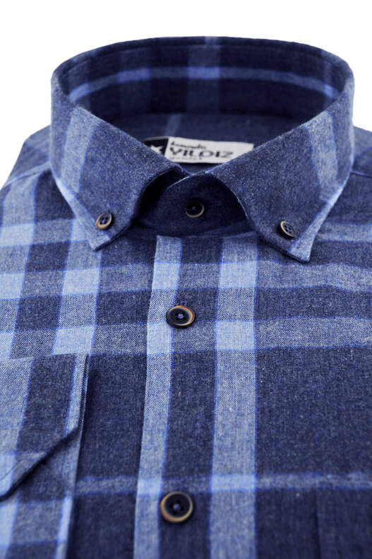 Light Dark Blue Plaid Winter Cotton Shirt
