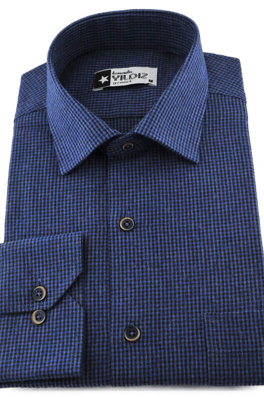 Navy Blue Gingham Winter Cotton Shirt