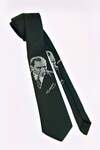 ATATURK PORTRAIT AND SIGNATURE PATTERNED MICROFIBRE WOVEN CLASSIC CUT BLACK TIE - 2