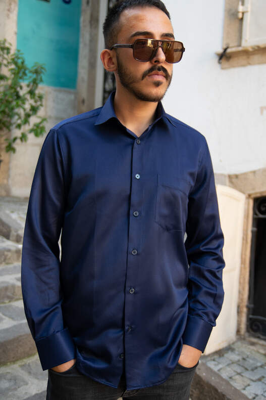 YILDIZ Navy Blue Dobby Long Sleeve Shirt