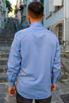 YILDIZ Blue Herringbone Pattern Long Sleeve Shirt - 4