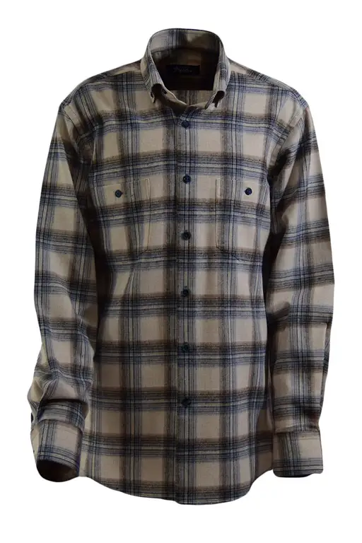 Cream Blue Plaid Cotton Winter Shirt
