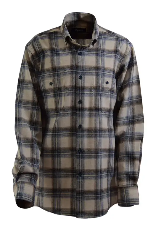 Cream Blue Plaid Cotton Winter Shirt