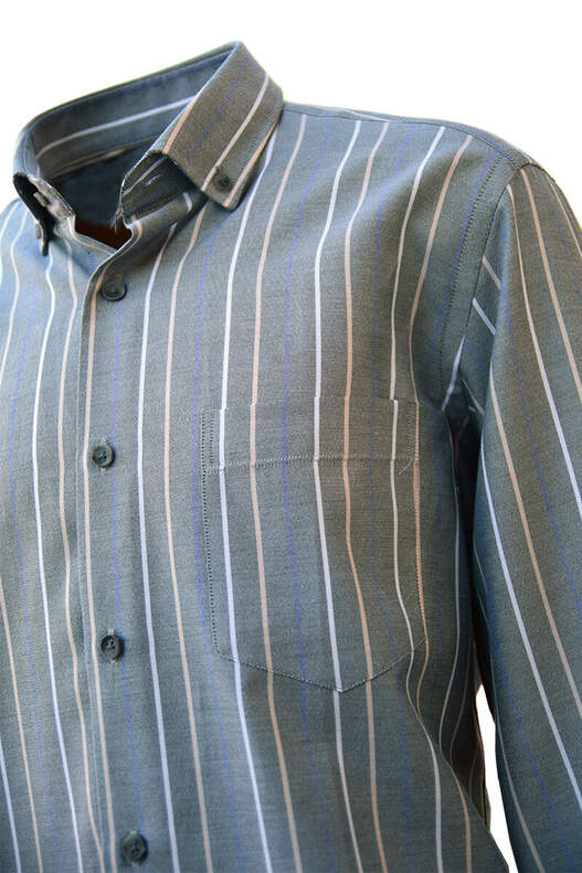Blue Cream Powder Striped Oxford on Gray