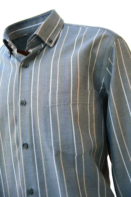 Blue Cream Powder Striped Oxford on Gray