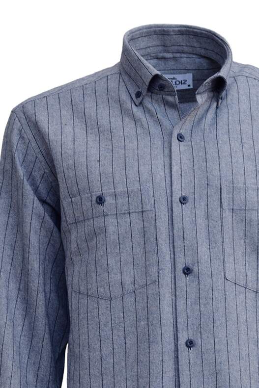 Gri-Mavi Çizgili Kışlık Pamuklu