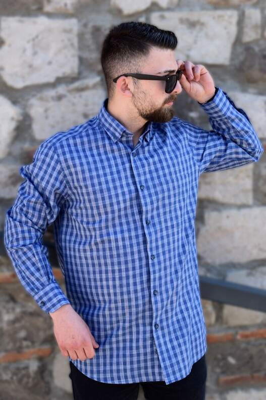 Navy Blue Blue Checked Seasonal Shirt