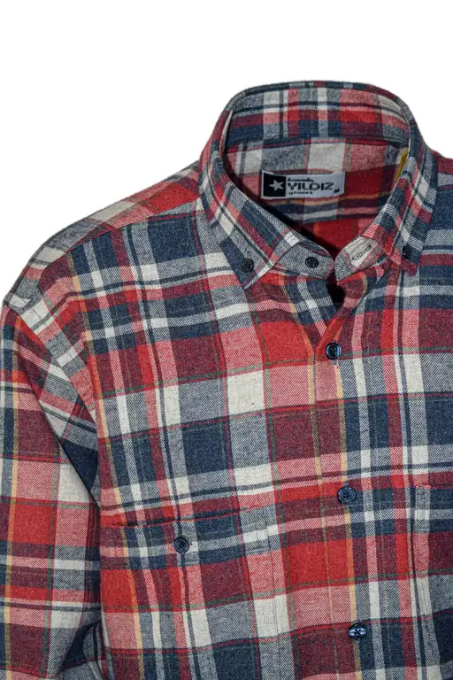 Red Navy Blue Plaid Winter Cotton Shirt