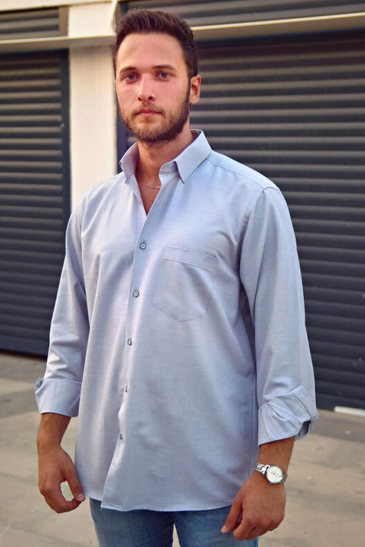Yıldız Grey Chamre Long Sleeve Men's Shirt
