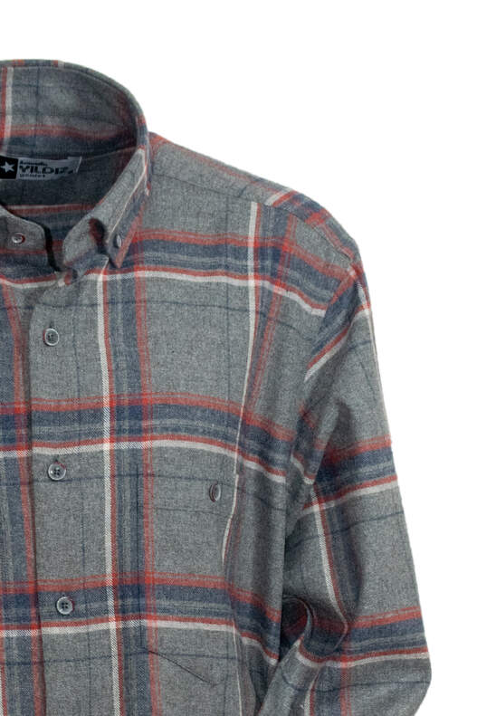 Grey Red Plaid Winter Cotton Shirt
