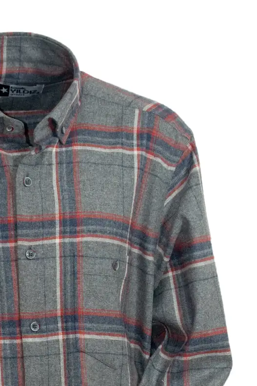 Grey Red Plaid Winter Cotton Shirt