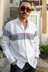 YILDIZ Lacivert Kırmızı Pano Desen Uzun Kol Gömlek