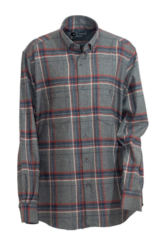 Grey Red Plaid Winter Cotton Shirt