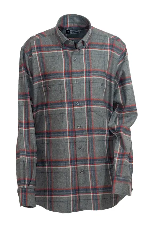 Grey Red Plaid Winter Cotton Shirt