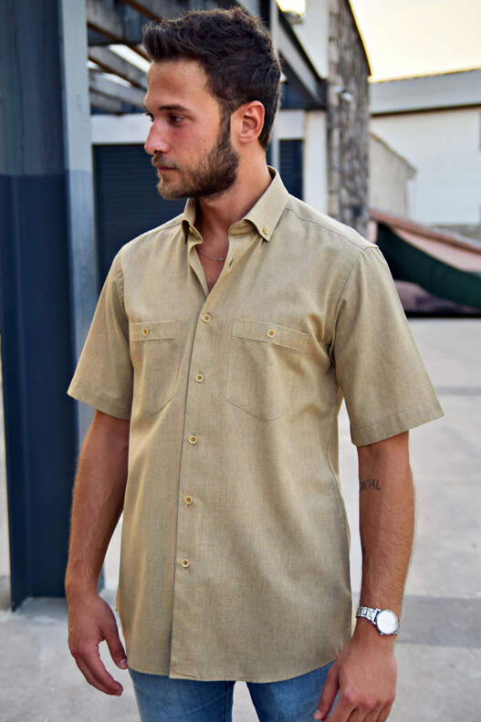 Yıldız Mustard Coloured Short Sleeve Men's Shirt