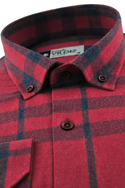 Red Navy Blue Plaid Winter Cotton Shirt