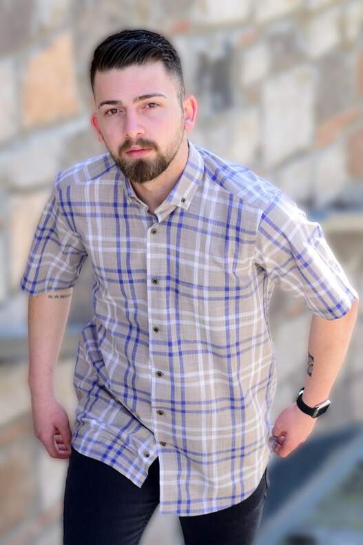 YILDIZ Mink Colour Plaid Short Sleeve Shirt