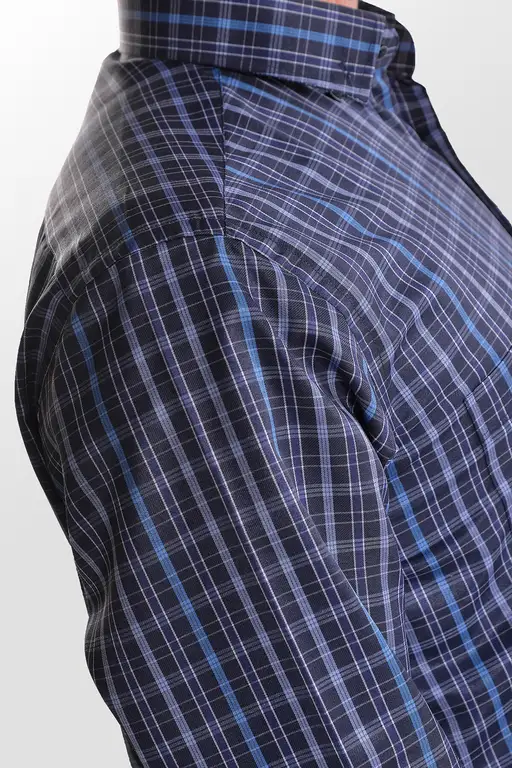 Yıldız Navy Blue Plaid Long Sleeve Men's Shirt