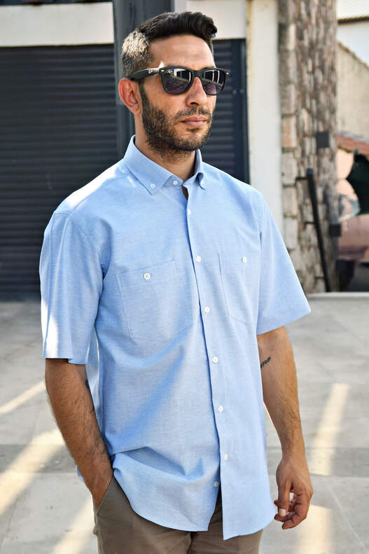 Yıldız Blue Chamre Short Sleeve Men's Shirt