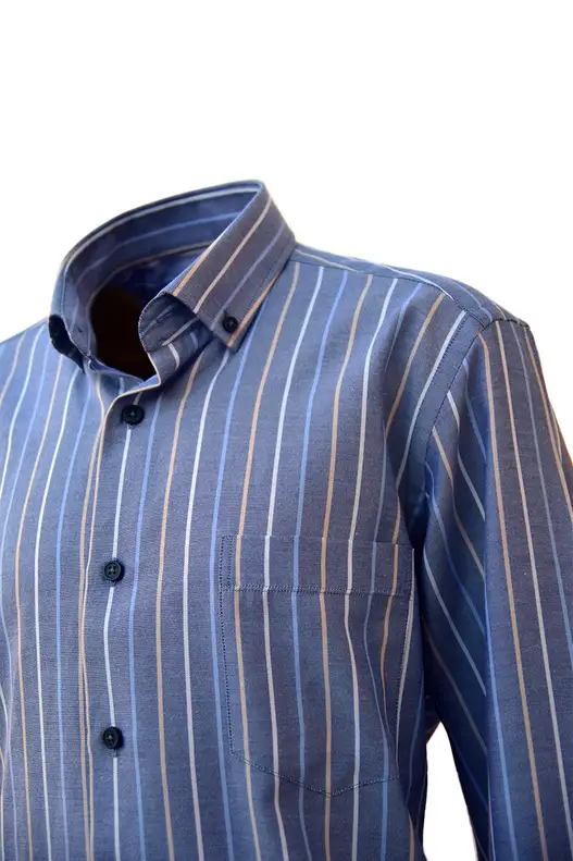 Light Blue Cream Yellow Striped Oxford on Blue