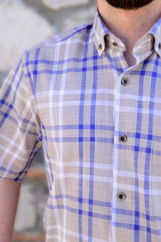 YILDIZ Mink Colour Plaid Short Sleeve Shirt