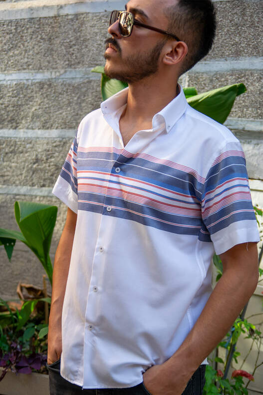 Blue Panel Pattern Short Sleeve Shirt
