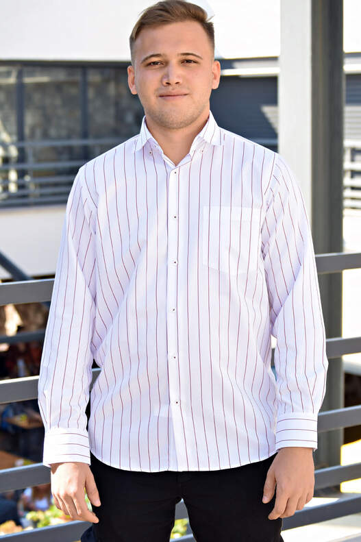 Yıldız Red Striped Buttoned Collar One Pocket Men's Shirt
