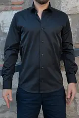 Siyah Slim-Fit Erkek Gömlek