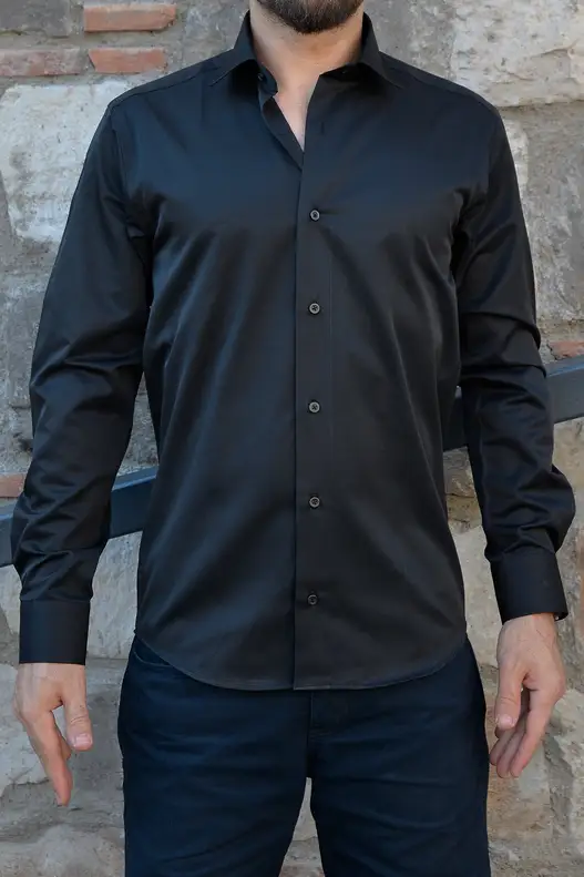 Siyah Slim-Fit Erkek Gömlek