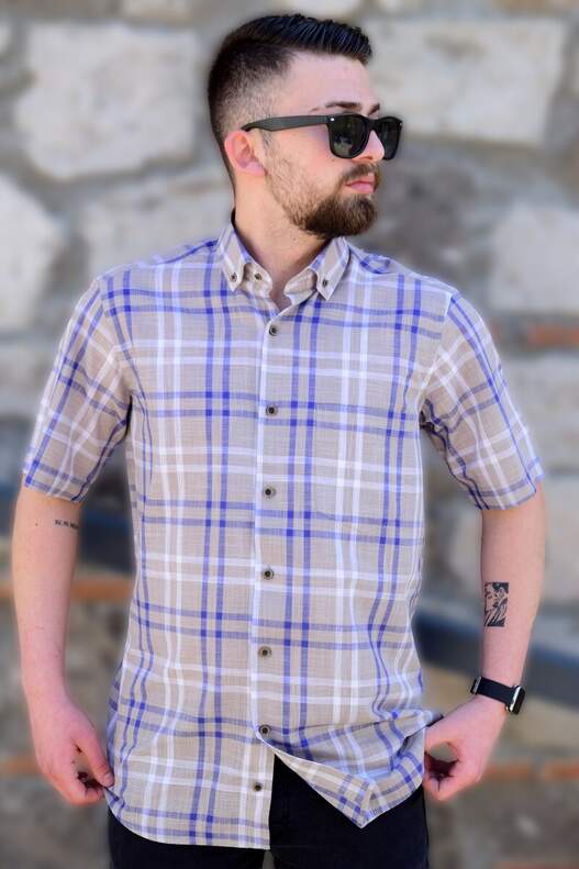 YILDIZ Mink Colour Plaid Short Sleeve Shirt