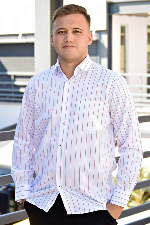 Yıldız Red Striped Buttoned Collar One Pocket Men's Shirt