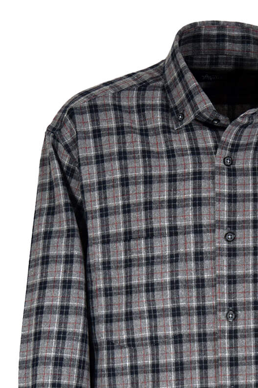 Grey Navy Blue Plaid Cotton Winter Shirt