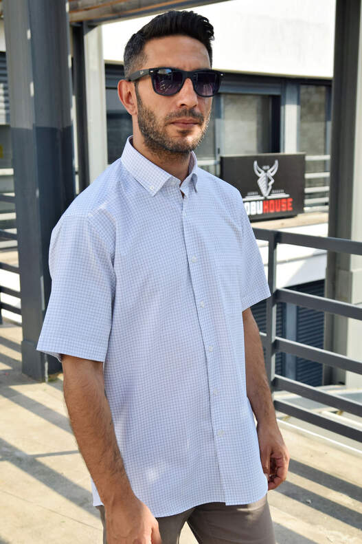 Yıldız White Checked Short Sleeve Men's Shirt