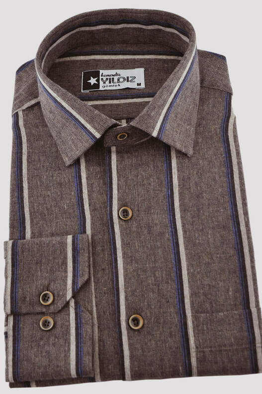 Brown Striped Winter Cotton Shirt