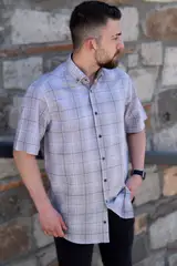 YILDIZ Beige Plaid Short Sleeve Shirt