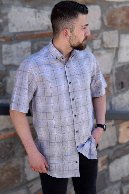 YILDIZ Beige Plaid Short Sleeve Shirt