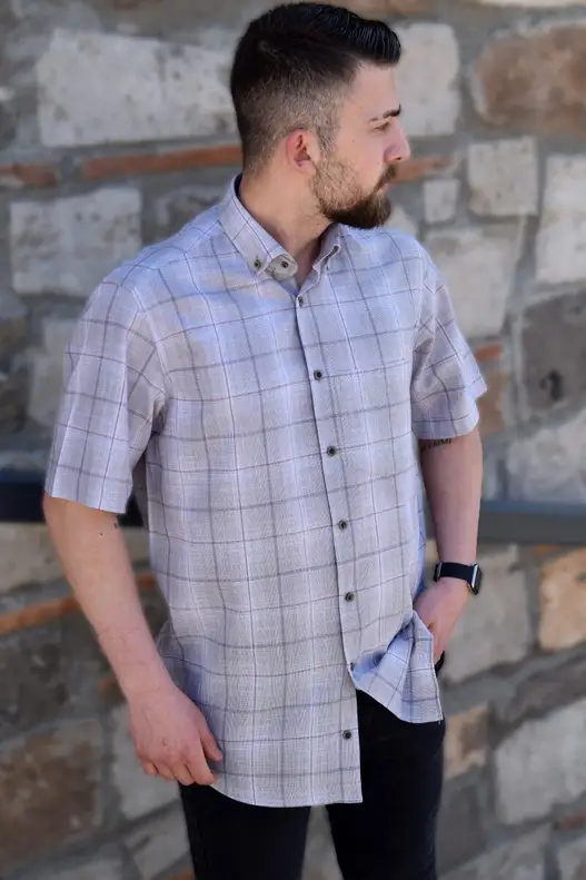 YILDIZ Beige Plaid Short Sleeve Shirt