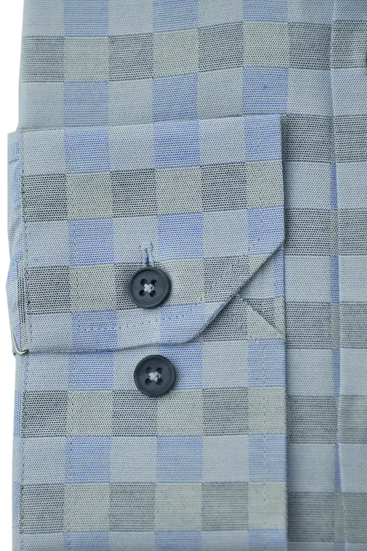 Blue Grey Checked Long Sleeve Shirt