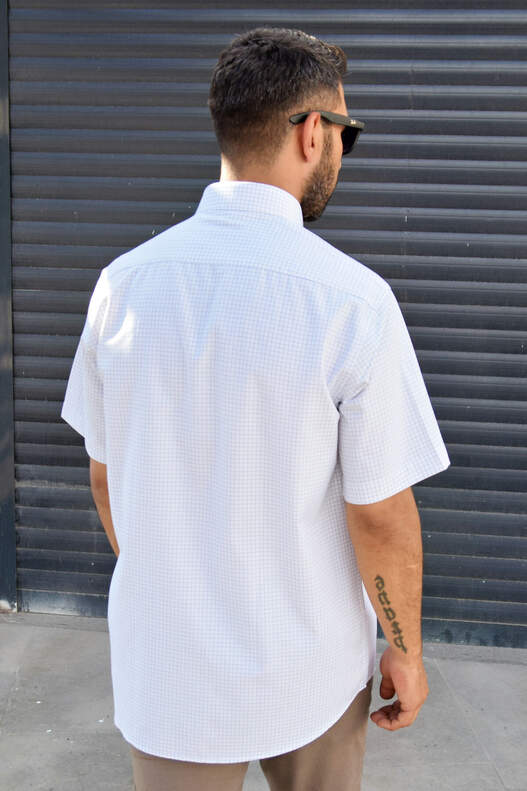 Yıldız White Checked Short Sleeve Men's Shirt