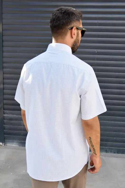 Yıldız White Checked Short Sleeve Men's Shirt