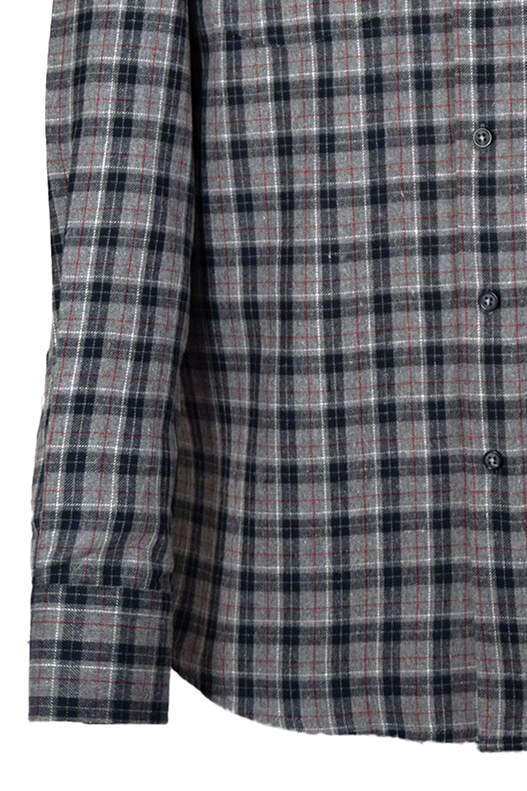 Grey Navy Blue Plaid Cotton Winter Shirt