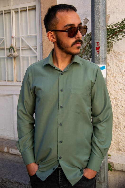 Green Dobby Long Sleeve Shirt