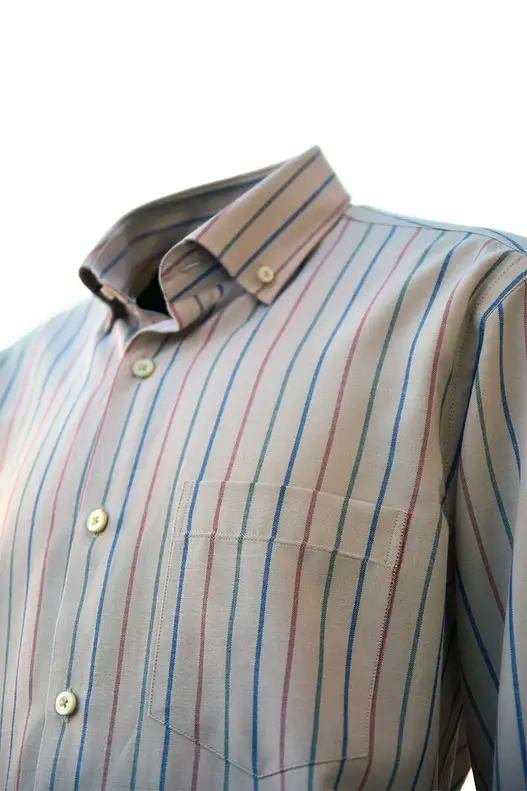 Blue Gray Red Striped Oxford on Powder Ground