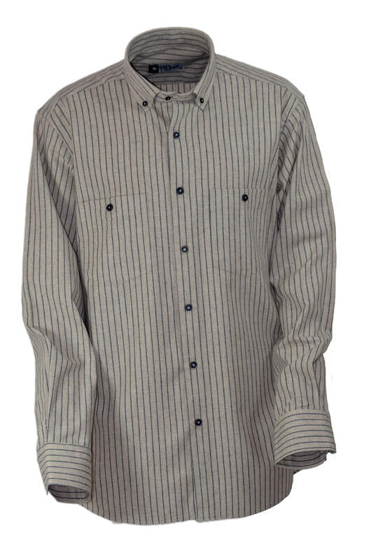 Beige Navy Blue Striped Winter Cotton Shirt